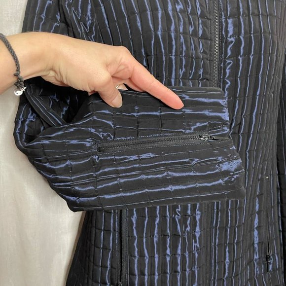 YANSI FUGEL Iridescent Blue Quilted Funnel Neck Puffer Jacket - Picture 8 of 15